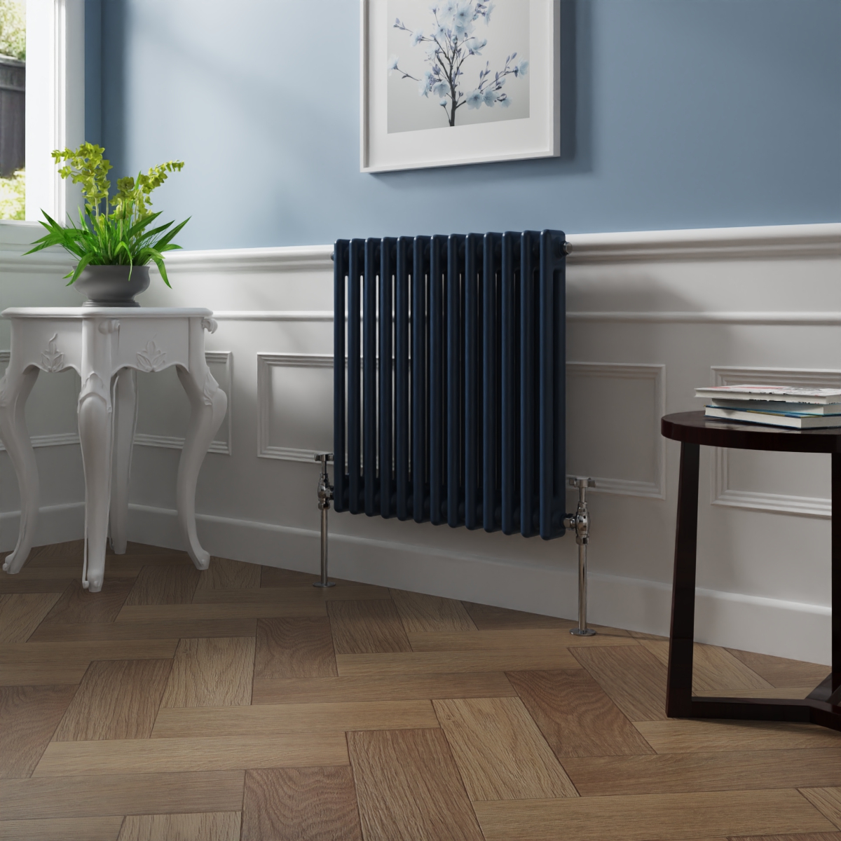 Bern 600 x 605mm Sapphire Blue Double Column Horizontal Traditional Radiator