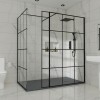 Wasdale 1200mm Wet Room Screen, 1000mm Wet Room Screen with 200mm Wet Room Return Screen - Black Grid