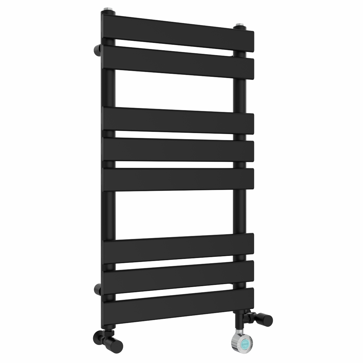 Juva 800 x 450mm Dual Fuel Satin Black Flat Panel Thermostatic Touch Control Electric Heated Towel Rail
