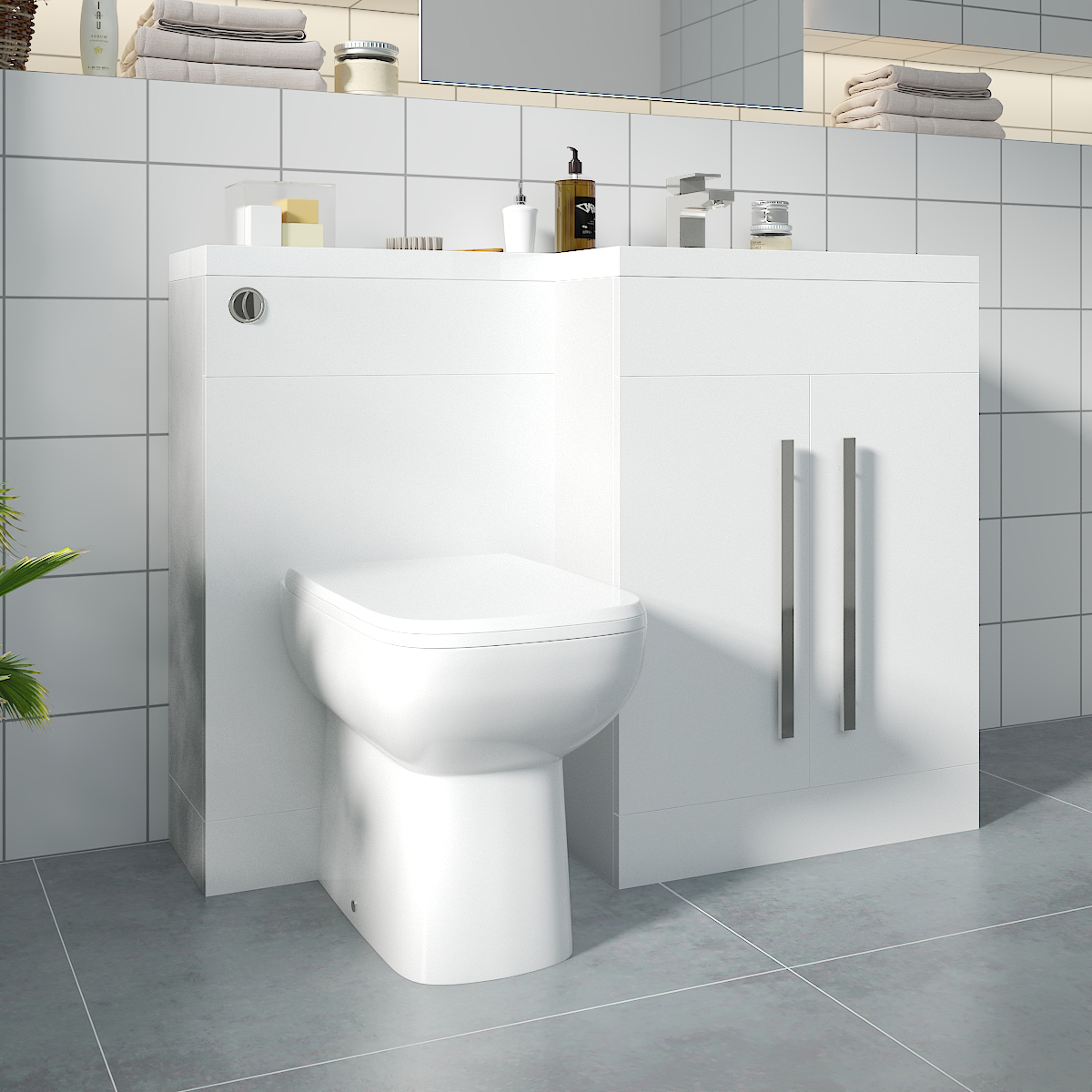Calm White Right Hand Combination Vanity Unit with RAK-Origin Toilet & Soft Close Seat & Concealed Cistern - 1100mm