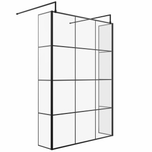 Wasdale 1400mm Black Grid Walk Through Wet Room Screen with 300mm Hinged Return Screens & L- Shape Support Arms