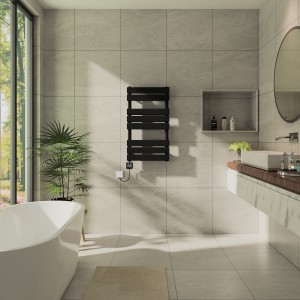 Juva 800 x 450mm Satin Black Flat Panel Thermostatic Touch Control Wifi Electric Heated Towel Rail