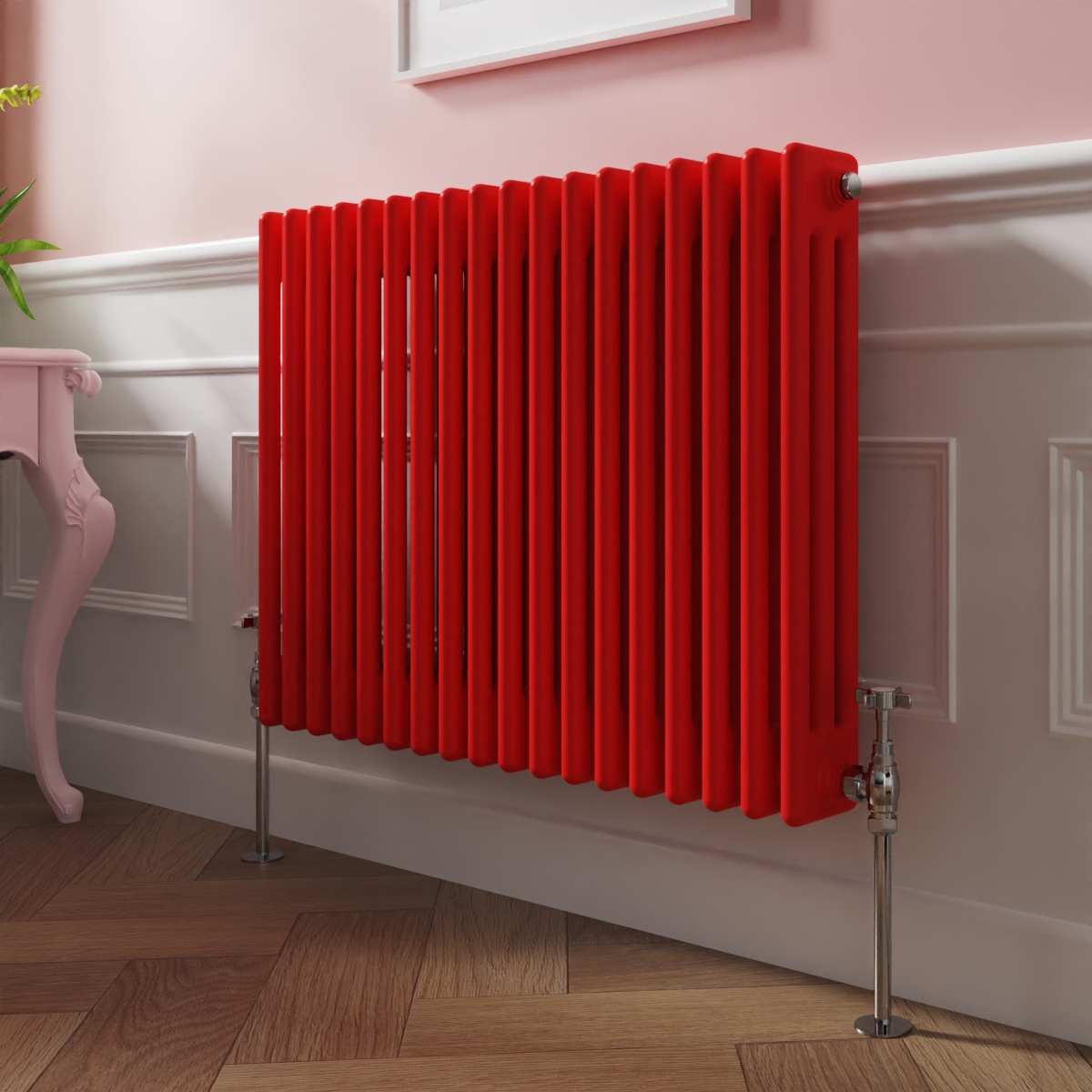 Bern 600 x 830mm Traditional Signal Red Triple Horizontal Column Radiator