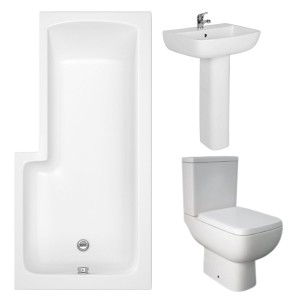 RAK Series 600 Modern Bathroom Suite with L-Shape Shower Bath and Front Panel - Right Hand - 1500mm