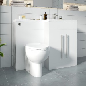 Calm White Right Hand Combination Vanity Unit Basin L Shape with Back to Wall Splash Toilet & Soft Close Seat & Concealed Cistern - 1100mm