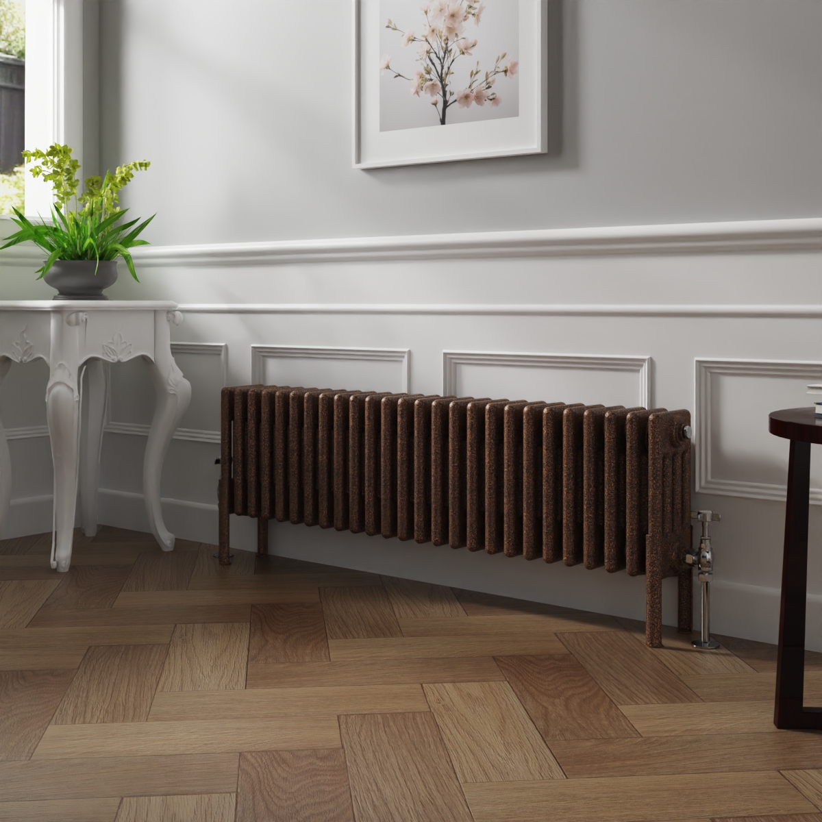 Bern 300 x 1190mm Black Copper Four Column Horizontal Traditional Radiator