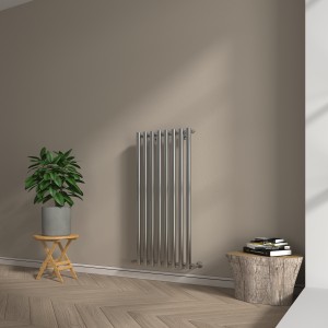 Voss 1200 x 545mm Chrome Single Vertical Round Tube Designer Radiator