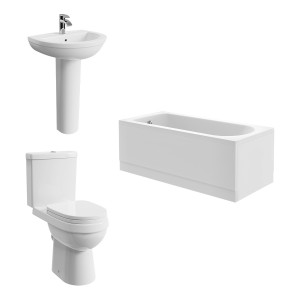 Lima Modern Bathroom Suite with Close Coupled Toilet and Essential Single Ended Bath - 1500 x 700mm - Front & End Bath Panel Included