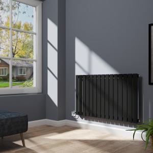 Karlstad 600 x 1022mm Black Flat Panel Horizontal Wifi Electric Radiator - 1000W