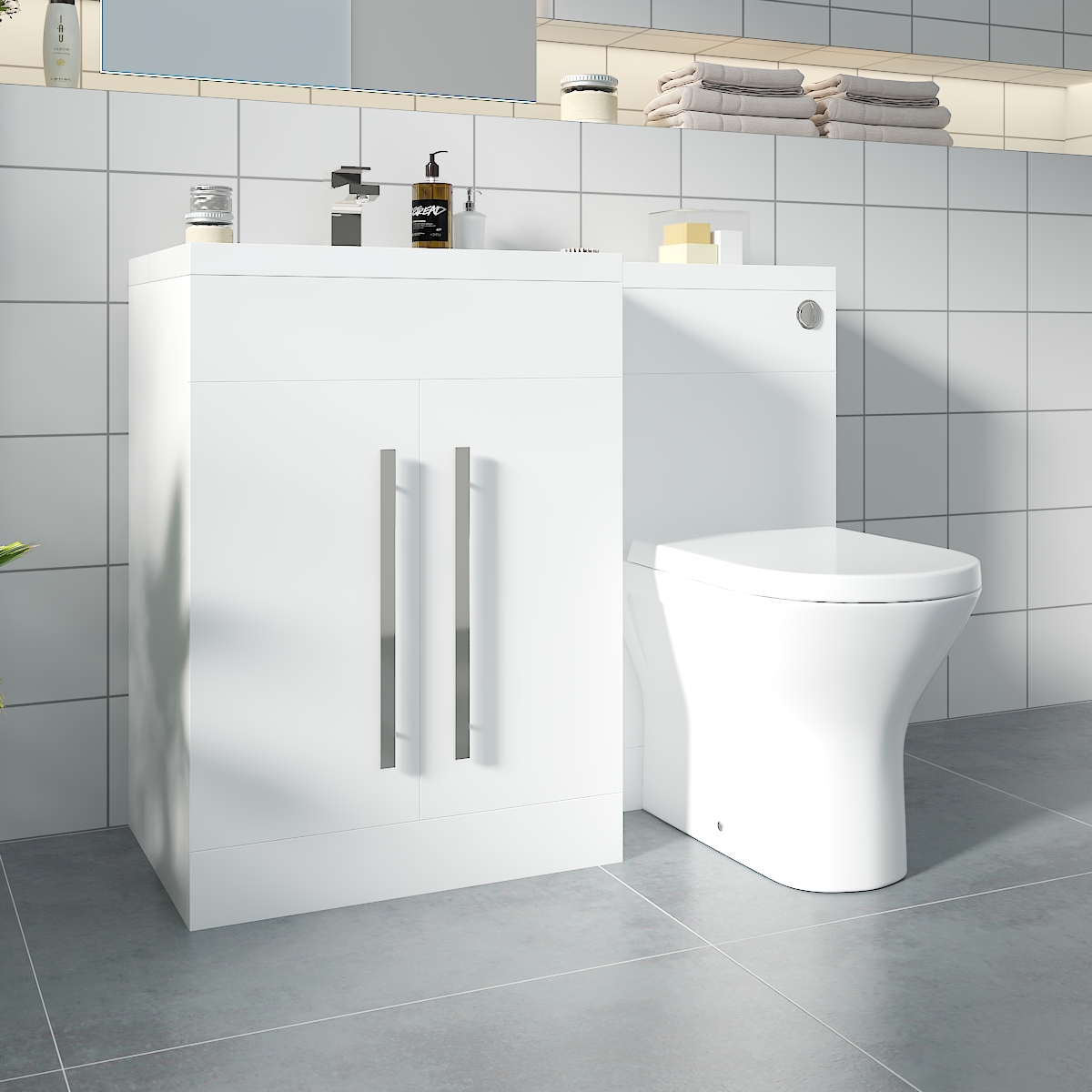 Calm White Left Hand Combination Vanity Unit with Rak-Resort Toilet & Soft Close Seat & Concealed Cistern - 1100mm