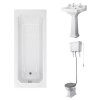 Wellington High Level Comfort Height Toilet with Grey Seat & 560mm 2 Tap Hole Basin with 1700 x 700mm Traditional Straight Bath Single Ended