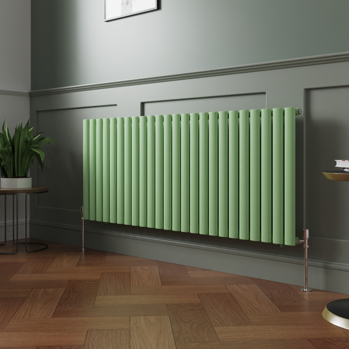 Norden 600 x 1417mm Pastel Green Single Oval Column Horizontal Designer Radiator