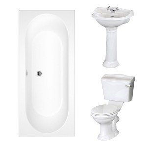 Dorchester Traditional Bathroom Suite 500mm 1 Tap Hole Basin with Double Ended Bath - 1700 x 750mm