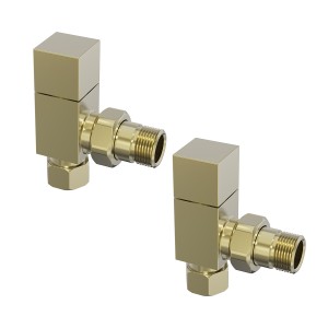 Modern Square Angled Radiator Valves - Brushed Brass