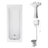 Wellington High Level Comfort Height Toilet with Grey Seat & 500mm 2 Tap Hole Basin with 1700 x 700mm Traditional Straight Bath Single Ended