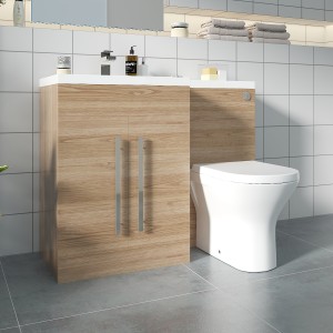 Calm Oak Left Hand Combination Vanity Unit with Rak-Resort Toilet & Soft Close Seat & Concealed Cistern - 1100mm