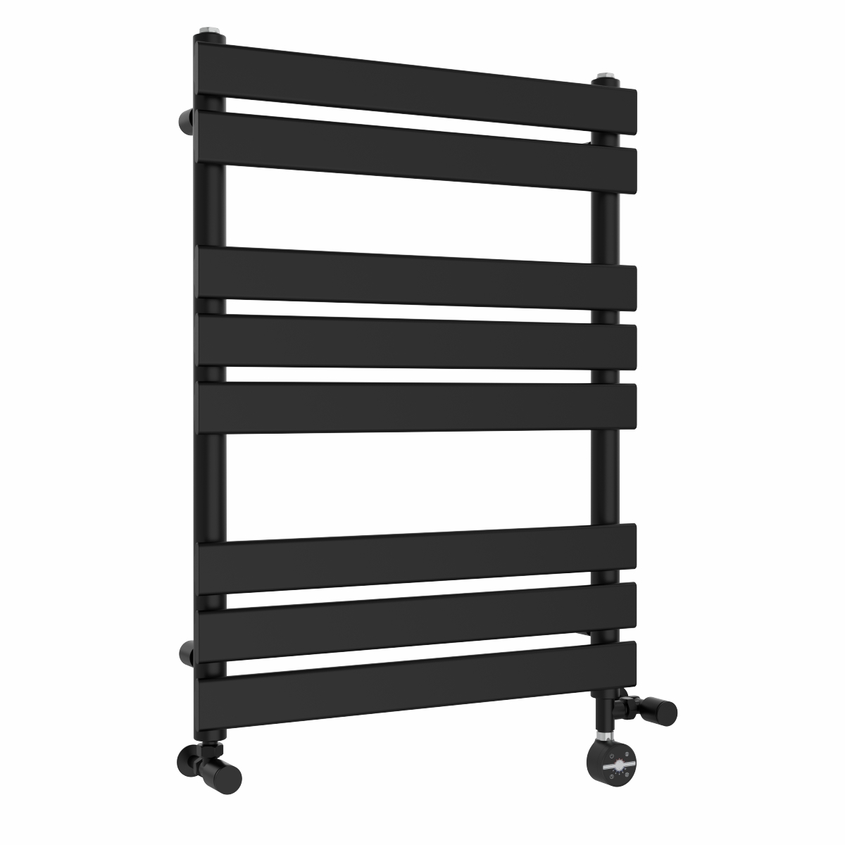 Juva 800 x 600mm Dual Fuel Satin Black Flat Panel Thermostatic Touch Control Electric Heated Towel Rail