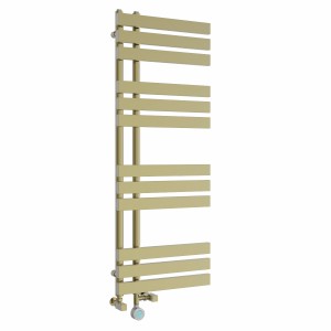 Koli 1200 x 450mm Dual Fuel Brushed Brass Thermostatic Touch Control Electric Heated Towel Rail