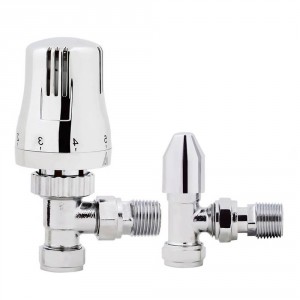 Designer Radiator Angled 15mm Thermostatic Manual Chrome Valve Pack