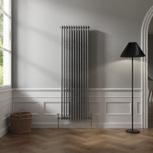 Bern 1800 x 560mm Black Silver Double Column Vertical Traditional Radiator