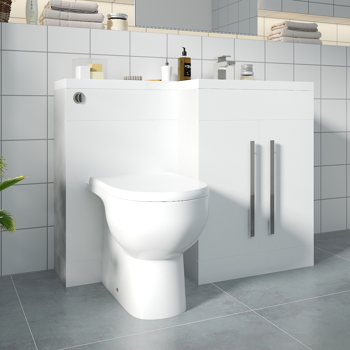 Calm White Right Hand Combination Vanity Unit with RAK-Tonique Toilet & Soft Close Seat & Concealed Cistern - 1100mm