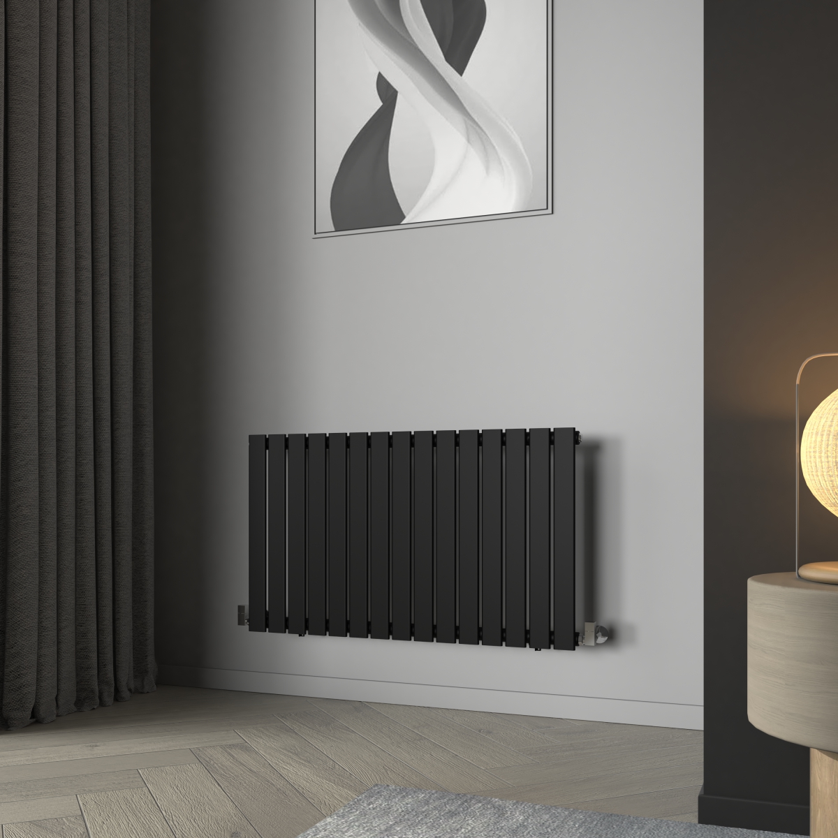 Karlstad 600 x 1022mm Black Single Horizontal Flat Panel Designer Radiator