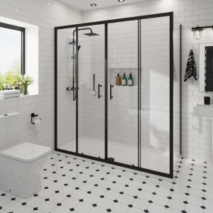 Ennerdale 1600mm Double Sliding Door with 900mm Side Panel - Black