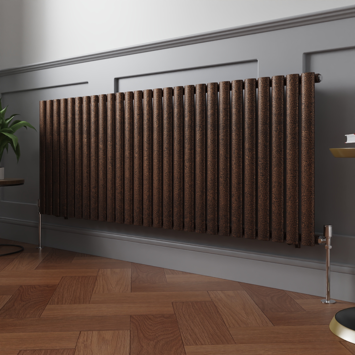 Norden 600 x 1594mm Black Copper Single Horizontal Oval Column Designer Radiator