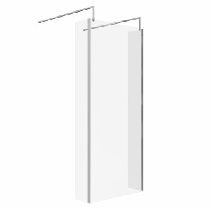 Wasdale 900mm Chrome Walk Through Wet Room Screen with 215mm Hinged Return Screens & L- Shape Support Arms