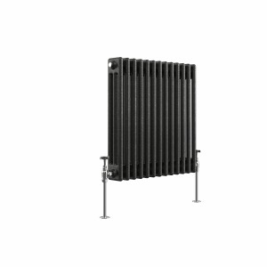 Bern 600 x 605mm Black Silver Triple Column Horizontal Traditional Radiator