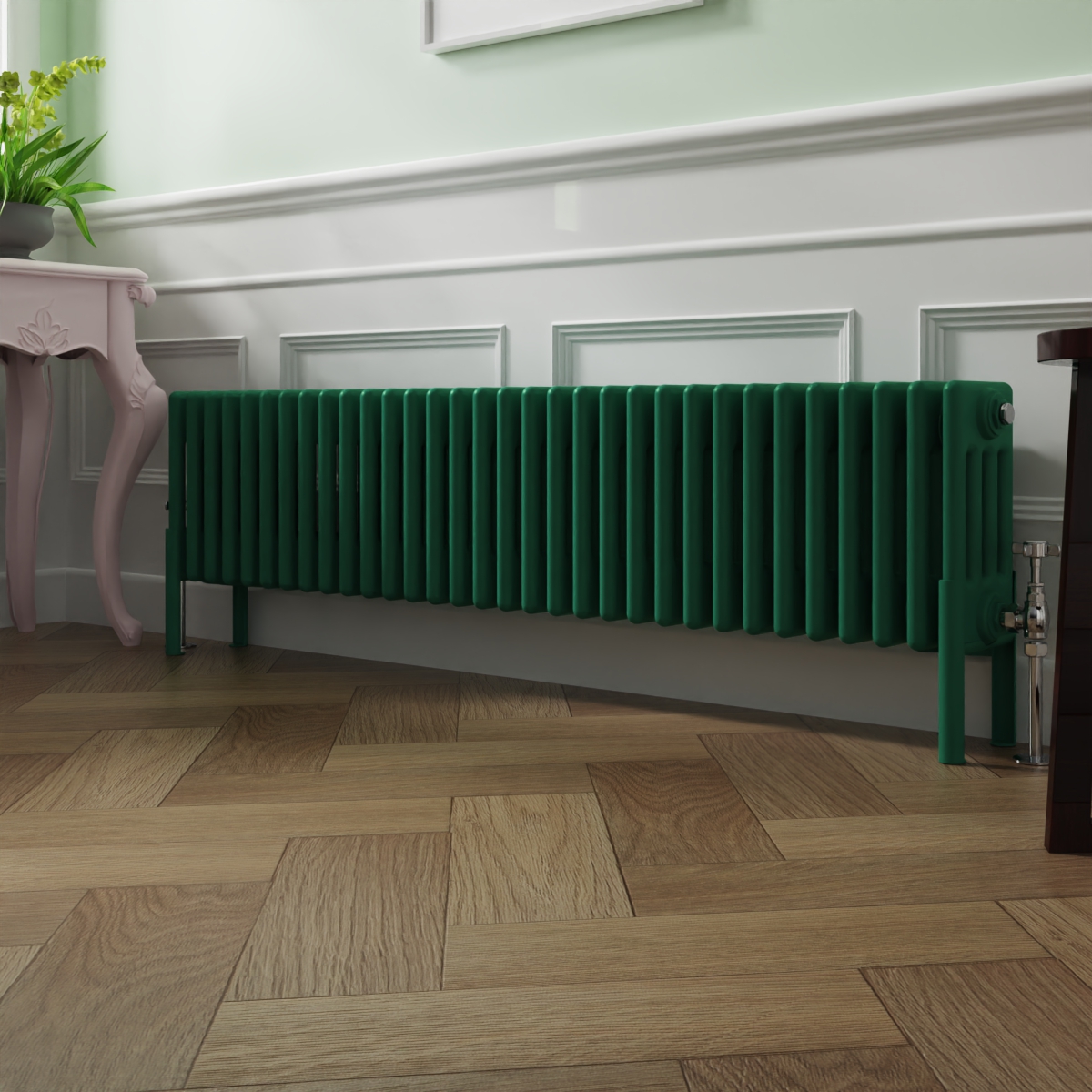 Bern 300 x 1460mm Traditional Moss Green Horizontal Four Column Radiator