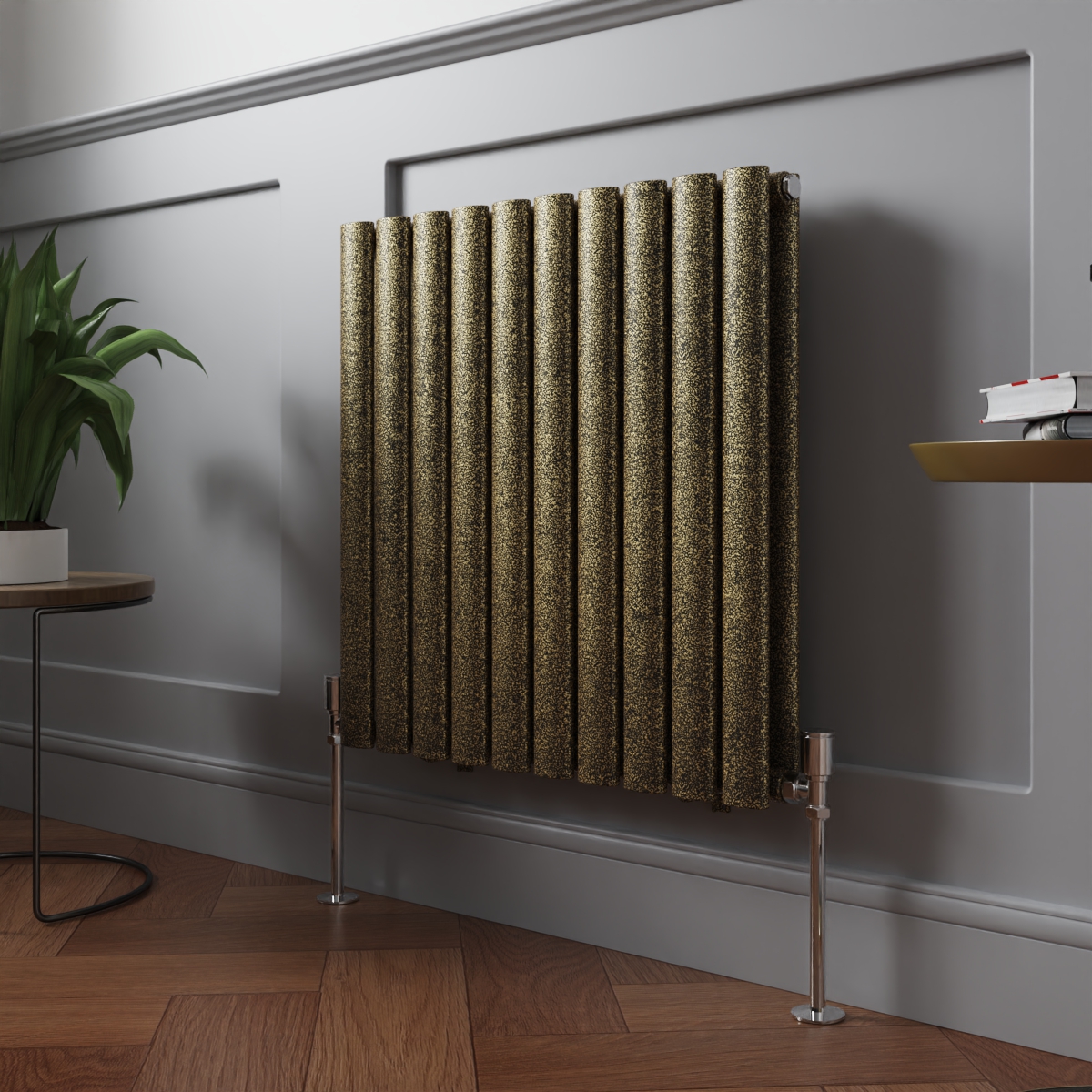 Norden 600 x 591mm Black Gold Double Horizontal Oval Column Designer Radiator