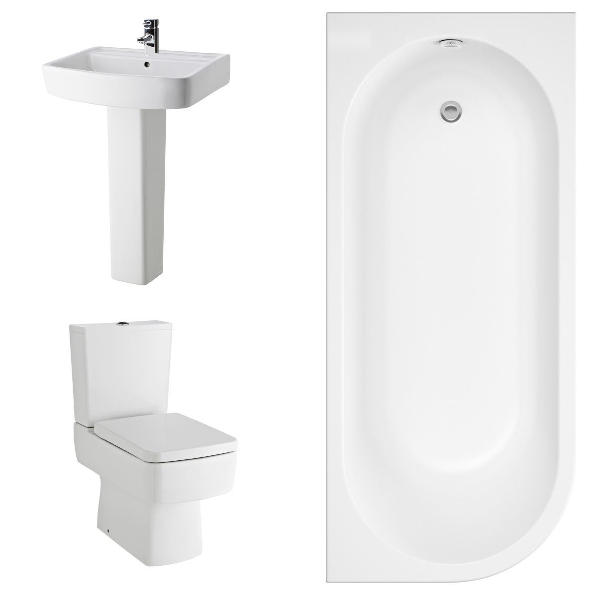 Boston Modern Bathroom Suite with J-Shape Bath - Right Handed - 1700mm