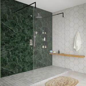 Wasdale 1400mm Black Walk Through Wet Room Screen With L-Shape Support Arms