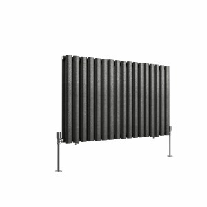 Norden 600 x 1004mm Black Silver Double Horizontal Oval Column Designer Radiator