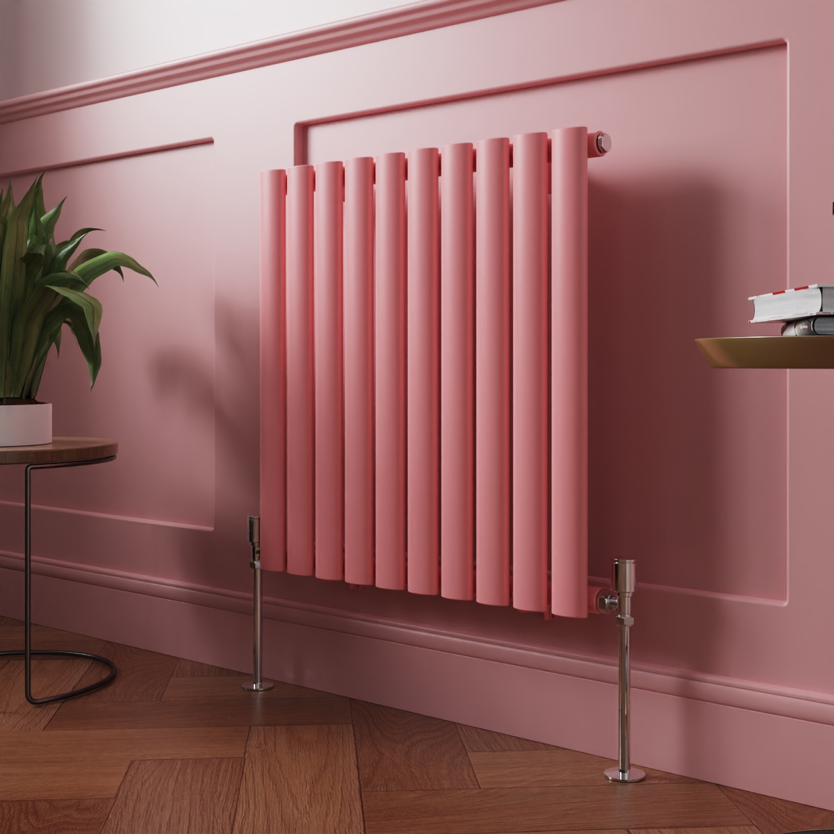 Norden 600 x 591mm Rose Clair Pink Single Horizontal Oval Column Designer Radiator
