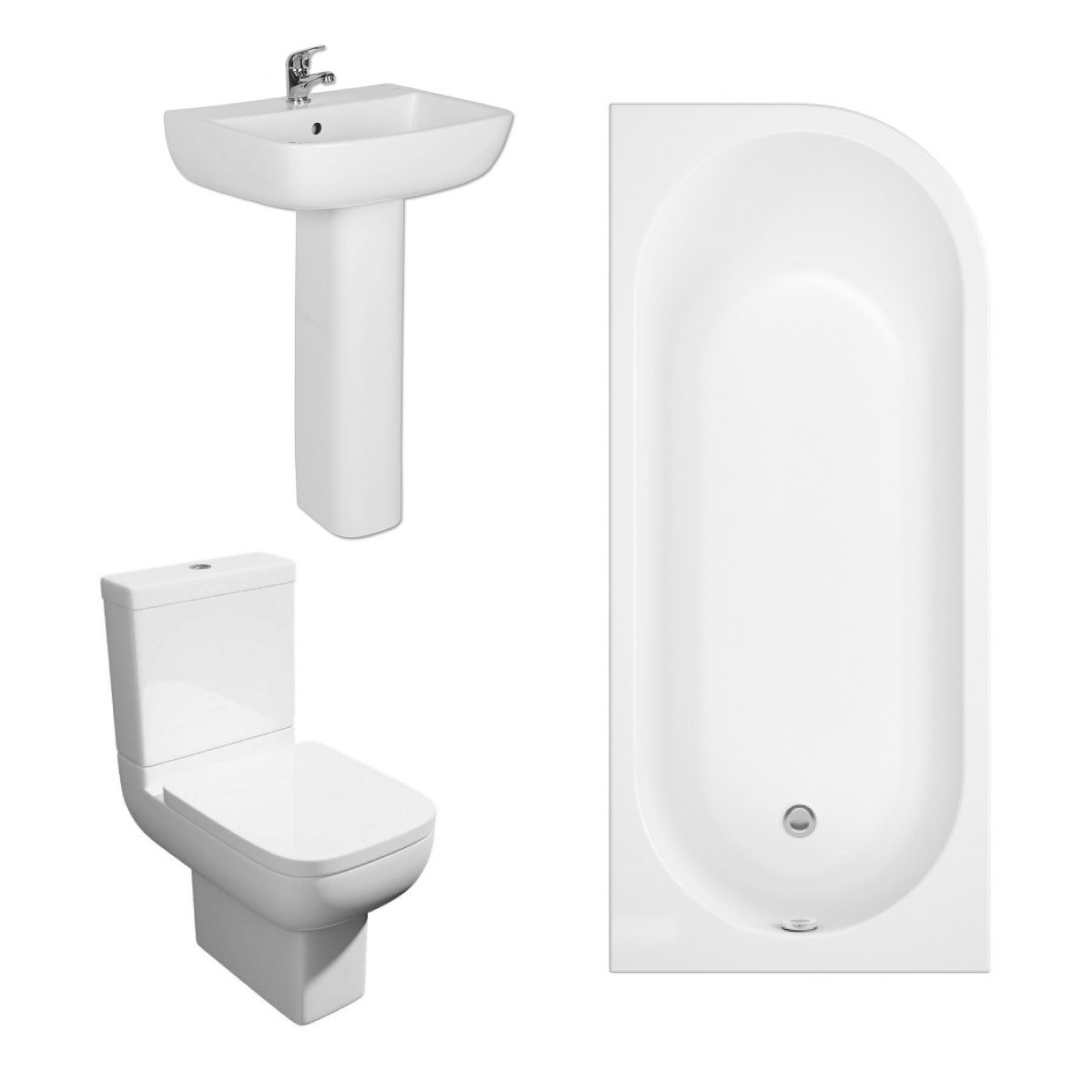 Feel 600 Modern Bathroom Suite with J-Shape Bath - Left Handed - 1700mm