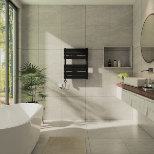 Juva 650 x 500mm Satin Black Flat Panel Thermostatic Touch Control Wifi Electric Heated Towel Rail