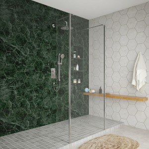 Wasdale 900mm Chrome Walk Through Wet Room Screen with 300mm Hinged Return Screens