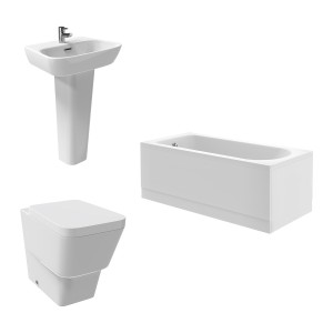 Aria Bathroom Suite with Back to Wall Toilet and Essential Single Ended Bath 1500 x 700 - Front & End Panel Included