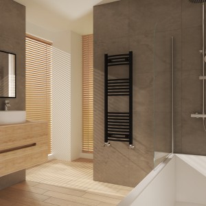 Fjord 1200 x 400mm Curved Black Heated Towel Rail