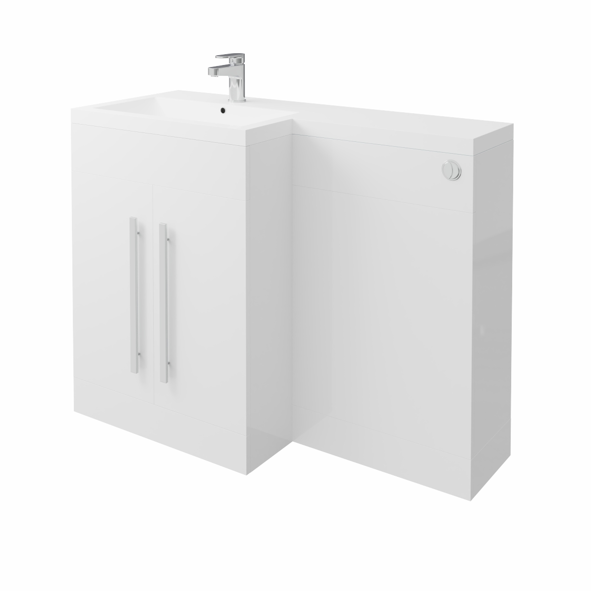 Calm White Left Hand Combination Vanity Unit Set with Concealed Cistern (No Toilet) - 1100mm