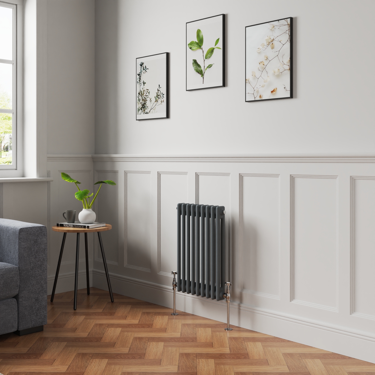 Bern 600 x 425mm Anthracite Double Column Horizontal Traditional Radiator