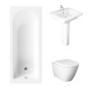 Essentials 1500 x 700mm Straight Bath Single Ended Bathroom Suite with RAK-Resort Wall Hung Toilet and 550mm Full Pedestal Basin-With Front Bath Panel