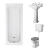 Wellington Low Level Toilet with Grey Seat & 500mm 2 Tap Hole Basin with 1700 x 700mm Traditional Straight Bath Single Ended