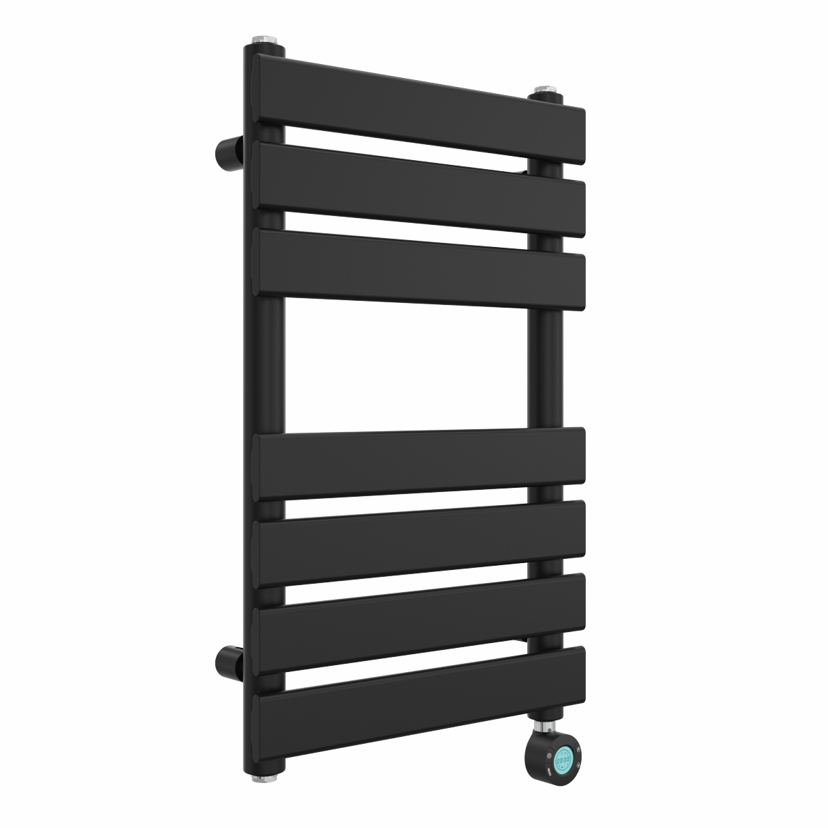 Juva 650 x 400mm Satin Black Flat Panel Thermostatic Touch Control Electric Heated Towel Rail