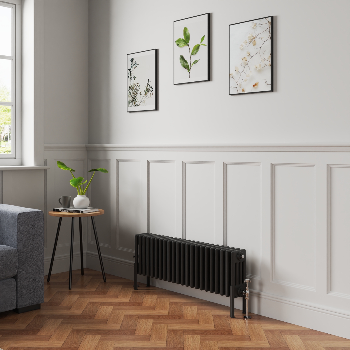 Bern 300 x 1010mm Black Four Column Horizontal Traditional Radiator