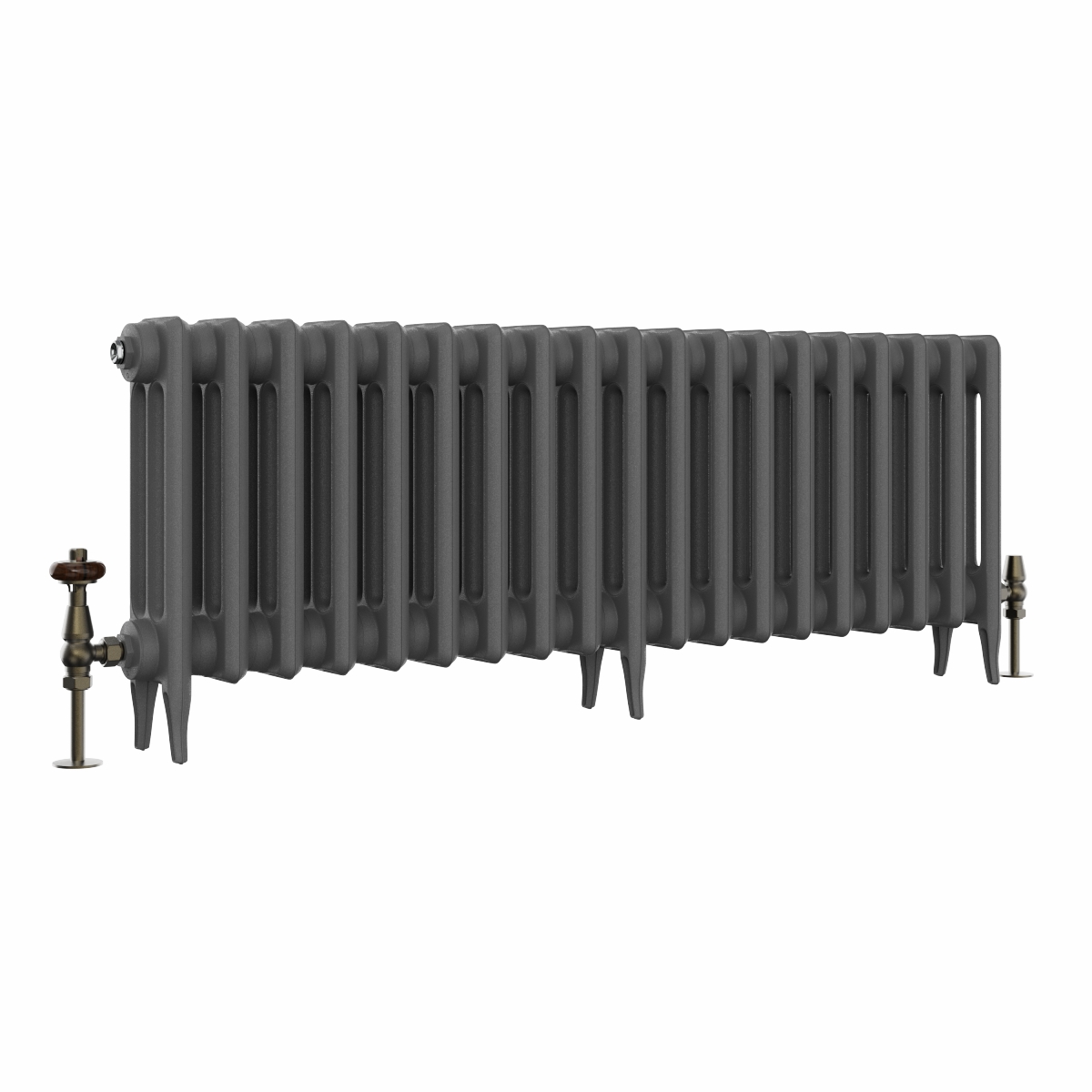 Classic  450 x 1212mm Farrow & Ball Railings Grey Triple Column Cast Iron Radiator - 19 Sections