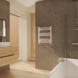 Fjord 600 x 500mm Curved White Heated Towel Rail