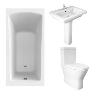 RAK Resort Maxi Closed Back Toilet with 650mm Basin Modern Bathroom Suite and Single Ended Bath - 1400 x 700mm